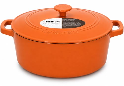 Image of Cuisinart Chef's Classic Enameled Cast Iron Dutch Oven with Lid, Porcelain Enameled Interior, Oven Safe, Induction Compatible, 7-Quart, Round, Terracotta Orange