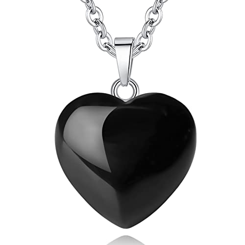 QINJIEJIE Black Obsidian Crystal Necklace Heart Love Real Crystal Reiki Energy for Women Mothers Day Gift Christmas Stocking Stuffers for Men