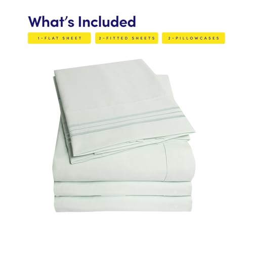 Image of 1500 Supreme Collection Extra Soft Split King Sheets Set, Mint - Luxury Bed Sheets Set with Deep Pocket Wrinkle Free Bedding, Over 40 Colors, Split King Size, Mint