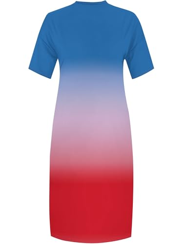 Image of SUZONANA Plus Size Maxi Dresses for Women T Shirts Dress Long Summer Outfits Casual Short Sleeve Oversized with Pockets Ombre Gradient Print Blue Red XL