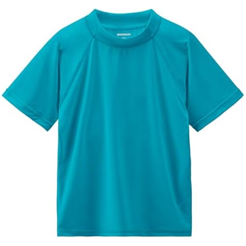 Boys Rash Guard Short Sleeve UPF 50+ Sun Protection Swim Shirt Rashguard Fishing Surf Quick Dry Cool Beach Clothes for Toddler Youth Kids Aquamarine 5T Cover