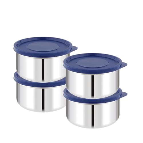 Image of ATTRO Prime Stainless Steel Single Wall Storage Containers Airtight & Leak Proof Containers for Office Use, School, Picnic, 550ml -Blue-Set Of 4