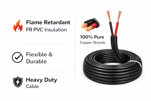 Image of Bunde 2 Core 1.5 Sq mm Copper Wire Cable | Heavy Duty Flexible Electrical Wire | FR PVC Insulated Twin Core Cable for Home Wiring, Inverter, LED, Appliances (20 METER)