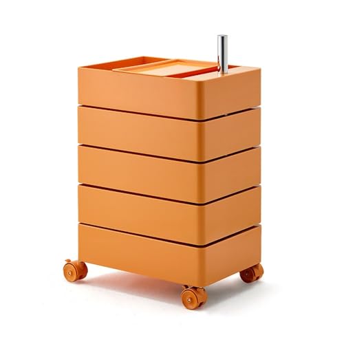 5-Tier Rolling Utility Cart with Lockable Wheels, Multifunctional Plastic Storage Organizer for Living Room, Kitchen, Office, Sofa Side Table, Mobile Snack Cart (Khaki)