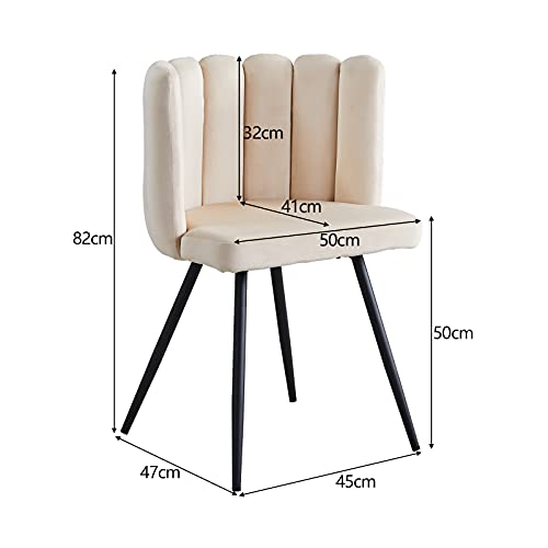 TUKAILAi Velvet Dining Chair, Cream Vanity Accent Kitchen Chair with Petals Design Back and Metal Legs, Modern Upholstered Seat Armchair for Home Bedroom Living Room