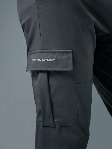 Image of TECHNOSPORT Men's Regular Fit Mid Rise Polyester Solid Cargos for Activewear, Regular Use and Quick Dry