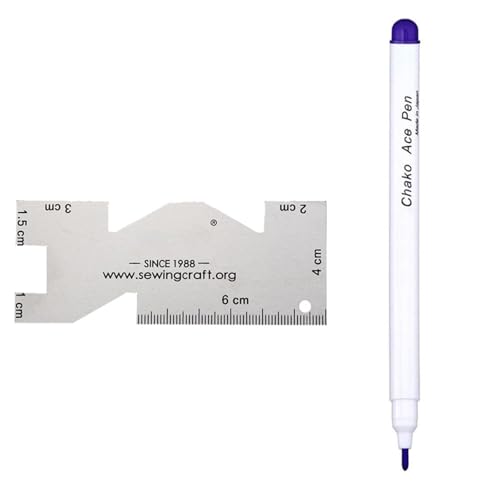 Rotulador de tela con regla de costura de metal, marcador de truco, borrable con agua, para costura, costura