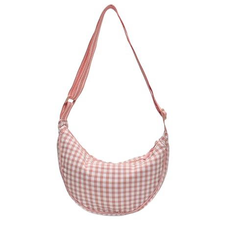 Checkered Crossbody Bag Gingham Half Moon Shoulder Bags for Women Plaid Crescent Hobo Crossbody Purse Casual Gingham Bum Bag