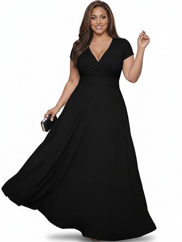 Image of KOH KOH Womens 2026 Sexy Cap Short Sleeve V-Neck Flowy Cocktail Gown