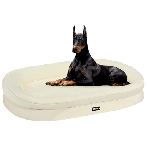 HMTOPE Orthopädisches Hundebett, Hundesofa, Vierseitiges Nackenrolle Kissen, rutschfeste Unterseite Hundekorb, Abnehmbar und Waschbar, Grosse Hunde, 122 x 90 x 19 cm, Beige