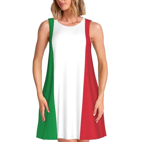 Ärmelloses Sommerkleid, italienische Flagge, Strandkleid, hohe Taille, A-Linie, Midi-Tankkleider, Schwarz, Klein