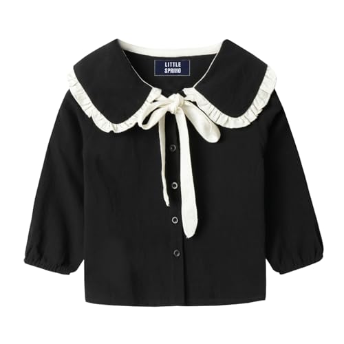 Image of LittleSpring Girls Button Down Shirt with Peter Pan Collar Tie Bow Blouse