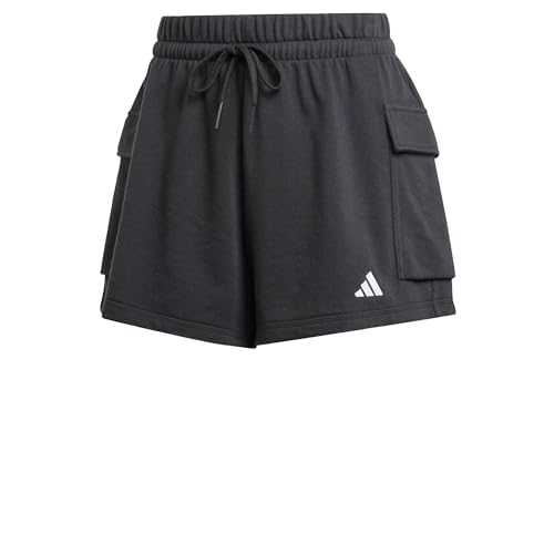adidas Damen Essentials Small Logo French Terry Cargo Shorts, Black/White, L