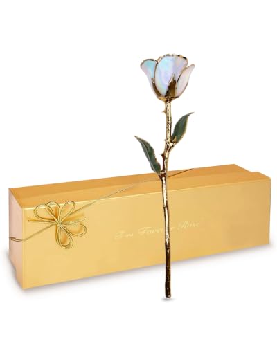Image of Forever Rose Hand-Dipped in 24K Gold, Opal Inspired October Birthstone with Sparkles, Real Rose in Luxury Gold Gift Box - Perfect Ready to Gift for October Birthday or Any Occasion
