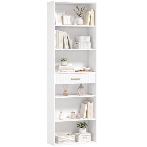 Image of HOMCOM Tall Bookcase with Cubes 7-Tier 60 x 24 x 182 cm White