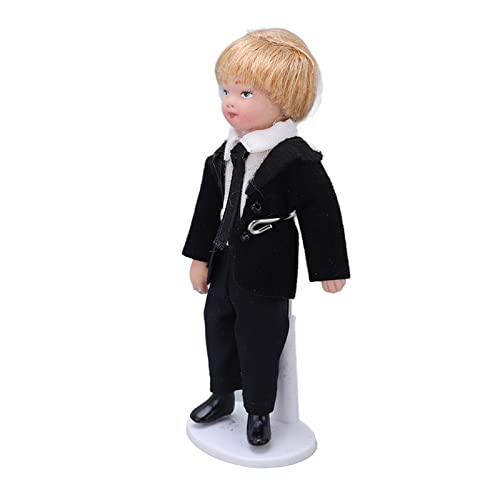 Fdit Muñeca de Niño en Miniatura a Escala 1:12, Traje de Cerámica Flexible y Móvil, Juguete de Casa de Muñecas, para la Diversión Navideña