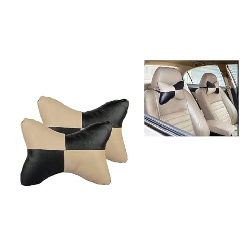 Image of Car Sqaure Beige Black Faux Leather Neck Rest for Nissan Micra