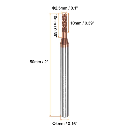 Image of HARFINGTON 2pcs Square Nose End Mill 4mm Shank 2.5mm x 10mm AlTiSin Coated Solid Carbide Long Reach Extended Neck 4 Flutes CNC Router Bit Milling Cutter for Stainless Steel Hardened Steel