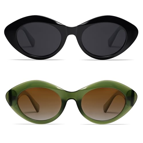 Image of VANLINKER Polarized Trendy Thick Oval Round Sunglasses for Women Retro Shades VL9825