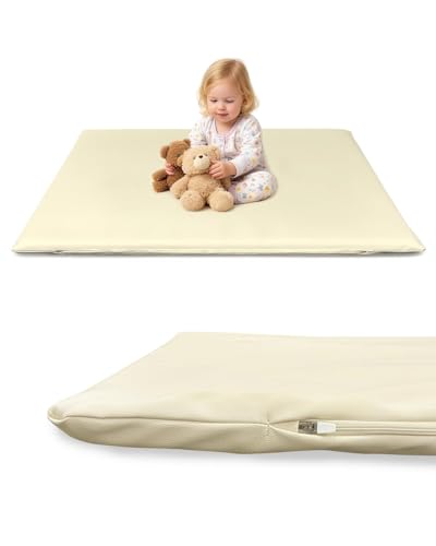 hoopyosms Baby Krabbelmatte 127x127 cm, Dicke Wasserabweisende Vegane PU-Leder Spielmatte für Babys und Kleinkinder, für Laufstall, Krabbeln & Baby-Gym (Beige)