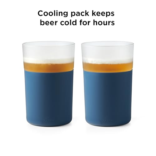 Image of Rabbit Freezable Beer Glass Set of 2 with Cooling Gel Packs and Silicone Sleeves - Slate, Insulated Freezer Beer Glasses That Keep Beer Cold for Hours