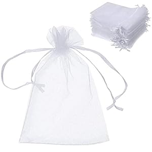 Yililay 100 Stuks Organza Zak van de Gift, Koord Bag, Candy Bag, Wedding Party Supplies (wit)