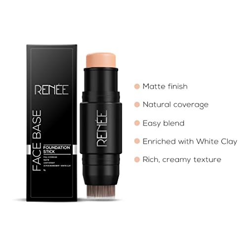 RENEE Face Base Foundation Stick with Applicator - Mocha, 8gm | Enriched with White Clay, Weightless, Long-lasting, Velvet Matte Finish formula Provides Full Coverage - Image 4