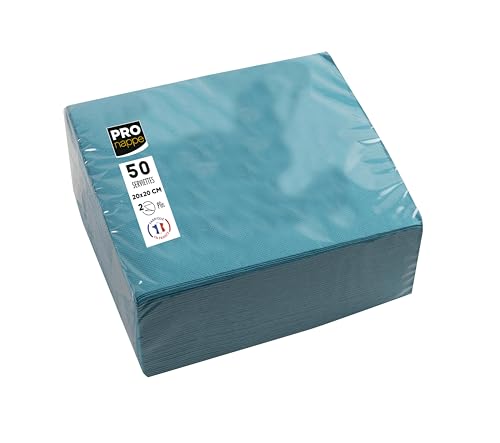 PRONAPPE - Réf. SV622028I - 50 Serviettes cocktail 20x20 cm - Papier micro-gaufré - ouate 2 plis - Turquoise