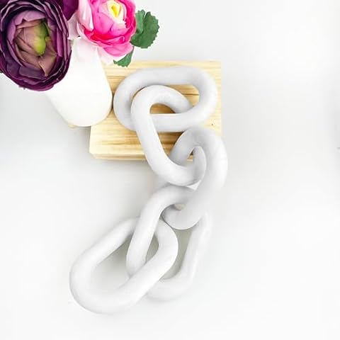 fghuim Wood Chain Link Decor and Beaded Garland Set - Hand Carved Decorative Wood Chain, Home Decor, Wood Decor, Farmhouse Decor, Wood Chain, Wooden Decor (5-Link-White) Cover