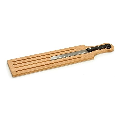 Tabla madera cortar pan+cuchillo 50X10cm