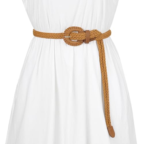 Allegra K Women PU Leather Braided Waist Belt Plus Size Skinny Belt for Dress Pants with Pin Buckle4