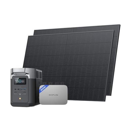 EcoFlow PowerStream Balkonkraftwerk, WLAN netzgekoppelter Mikrowechselrichter 800W, 400W Rigid Solarpanels ×2, 1kWh Delta 2 tragbare Powerstation, App-Steuerung, Energieverbrauchssteuerung