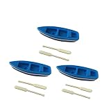 UQUABESO Miniature Mini Blue Wood Boat with Paddles Canoe Oars, Plastic Nautical Rowboat Micro Lands