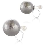 [R-days代官山] 金属アレルギー対応 イヤリング コットンパール 樹脂 ノンホールピアス ピアス風イヤリング 痛くない 軽い レディース おおぶり パール 卒業式 入学式 日本製 (グレー／12mm)