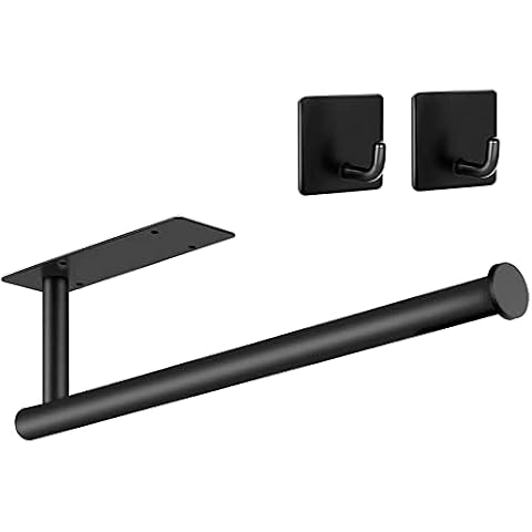 Black Paper Towel Holder Under Cabinet Self Adhesive Kitchen Countertop Wall Mount Paper Towel Holders With Screws For Rough Surface, Stainless Steel Resistant Corrosion & Rust Cover