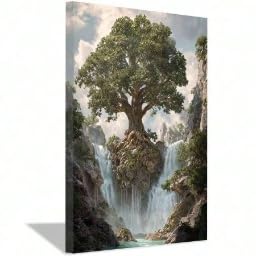 Arbre et cascade art mural nature toile 80x120cm sans cadre