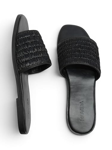 Image of MOVIDA Women's Woven Wide Strap Flat Slide Sandals | Square Toe Slip-On Flats | Stylish Casual Everyday Footwear