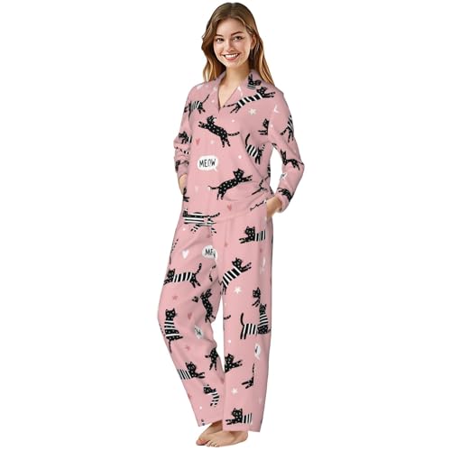 Image of Women'S Long Sleeve Pajama Set Soft Loungewear Button-Down Top & Elastic Waist Pants S- 2XL