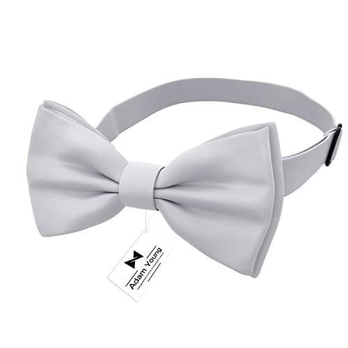 Image of Adam Young Men's Bow Ties with Handkerchief & Cufflinks Pre-Tied Style Formal Satin Classic Bowtie for Tuxedo Faux Silk