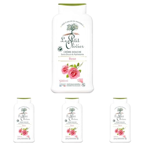 LE PETIT OLIVIER - Crème Douche Extra Douce & Hydratante - Parfum Rose - PH Neutre Pour La Peau - Sans Savon, Sans Colorant - Fabriqué En France - 500 ml (Lot de 4)