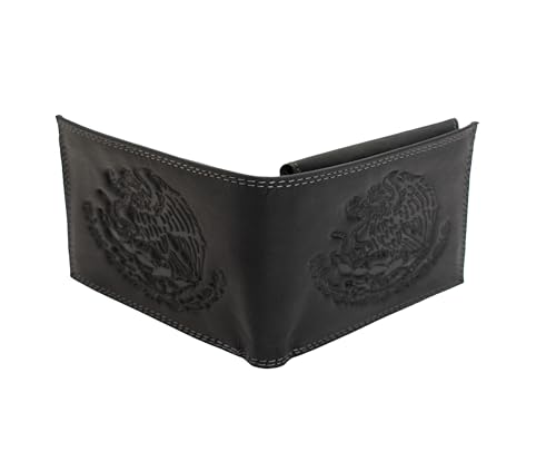 Mexican Coat of Arms Bifold Genuine Leather Black Men's Wallet, Escudo De Armas Cartera4