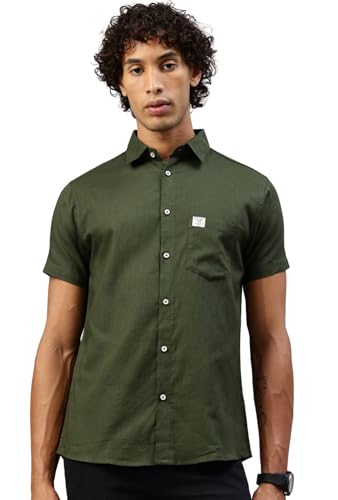 Image of Majestic Man Men Slim Fit Pure Cotton Solid Half Sleeve Casual Shirt