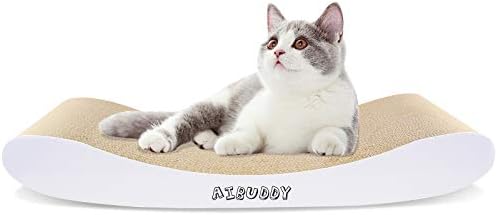 Aibuddy Katzenkratzer, Kurvenkratzmatte, wendbar, aus Karton, Lounge-Bett mit Bio-Katzenminze [ 44 x 25 x 7 cm, hochwertiger Karton & Konstruktion]