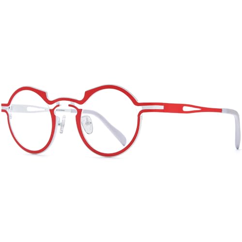 Image of FONEX Colorful Pure Titanium Glasses Frame Women Retro Round Eyeglasses