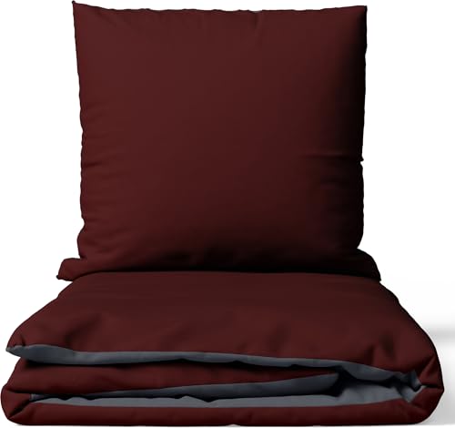 Leonado Vicenti Juego de ropa de cama de 2 piezas – Juego de ropa de cama de 155 x 220 cm con funda de almohada de 80 x 80 cm, certificado Öko-Tex algodón satén burdeos efecto brillante para cama