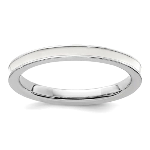 Bague en argent 925 empilable émail blanc 2.25 mm taille 8