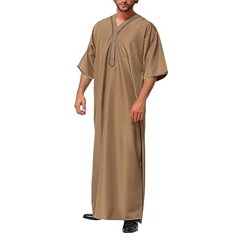 FZYLQY Men's Muslim Dress Saudi Arab Thobe Kaftan Islamic Abaya Dubai Robe Middle East Long Gown Male Ramadan Clothing