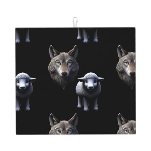 WHJSHOP Almohadilla absorbente de cocina con diseño de lobo y ovejas, microfibra superabsorbente, antideslizante de gran tamaño