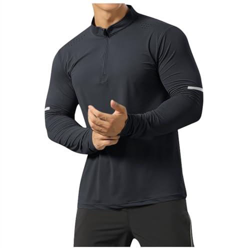 Generisch Camiseta deportiva para hombre, cuello alto, delgada, monocolor, transpirable, de secado rápido, camiseta funcional para el aire libre, entrenamiento, camiseta elástica, ajustada, para