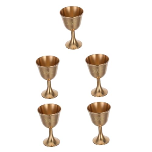 Cabilock 5 Pezzi tazza di ottone di calice delicata coppa per le offerte coppa di vino con piede Calice di metallo bicchiere da vino da tavolo tazza decorativa coppa calice rame D'oro